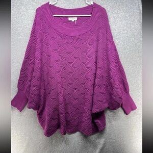 ANDREE BY UNIT Wave Knit Poncho in Vibrant Purple